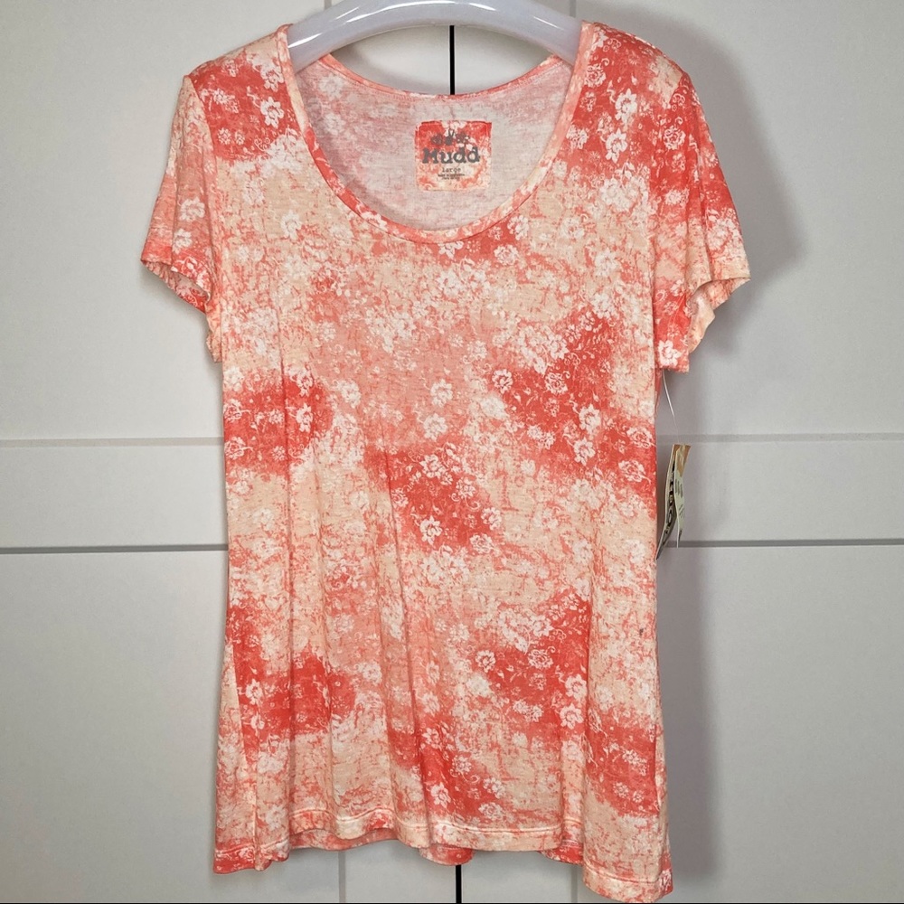 MUDD Peach Floral Tie Dye tee Short Sleeve Gardenia NEW